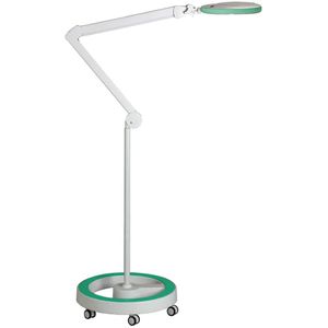 Lumeno Lupenleuchte 7215 MKIII, 127 mm Glaslinse, LED, 2,25x Vergrößerung (5 Dioptrien), weiß / grün, mit Rollstativ