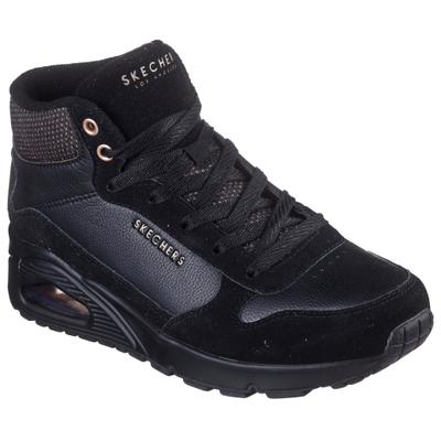 Keilsneaker SKECHERS "UNO-STACRE SHINE", Damen, Gr. 41, Textil, schwarz, Lederimitat, Textil, Veloursleder, Schuhe, High Top Sneaker, Schnürboots mit Luftkammern Sohle