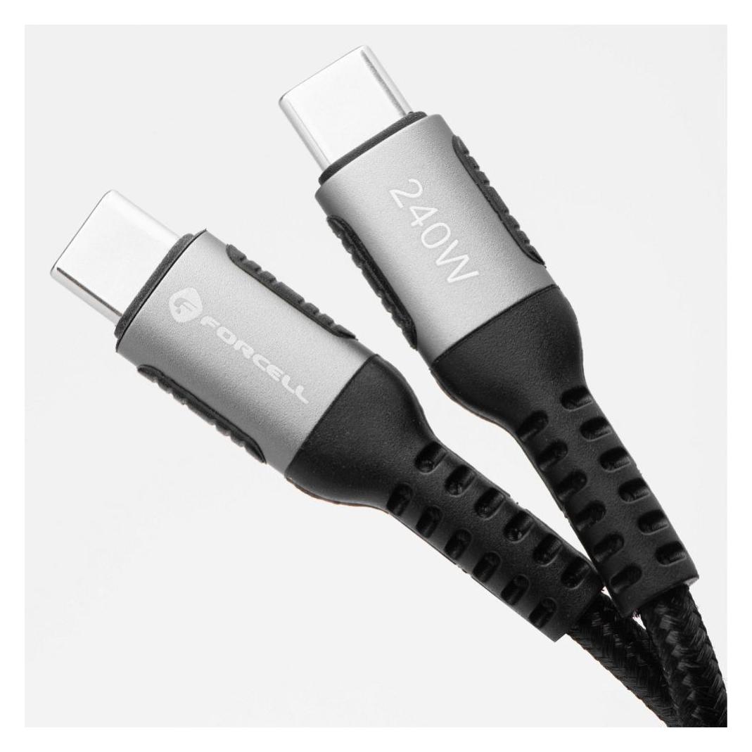 Forcell Cable F-ENERGY C263 cable Type C to Type C QC4.0 PD 5A 240W Cafule 0,25 m black (0.25 m, 240 W) (5903396378423)