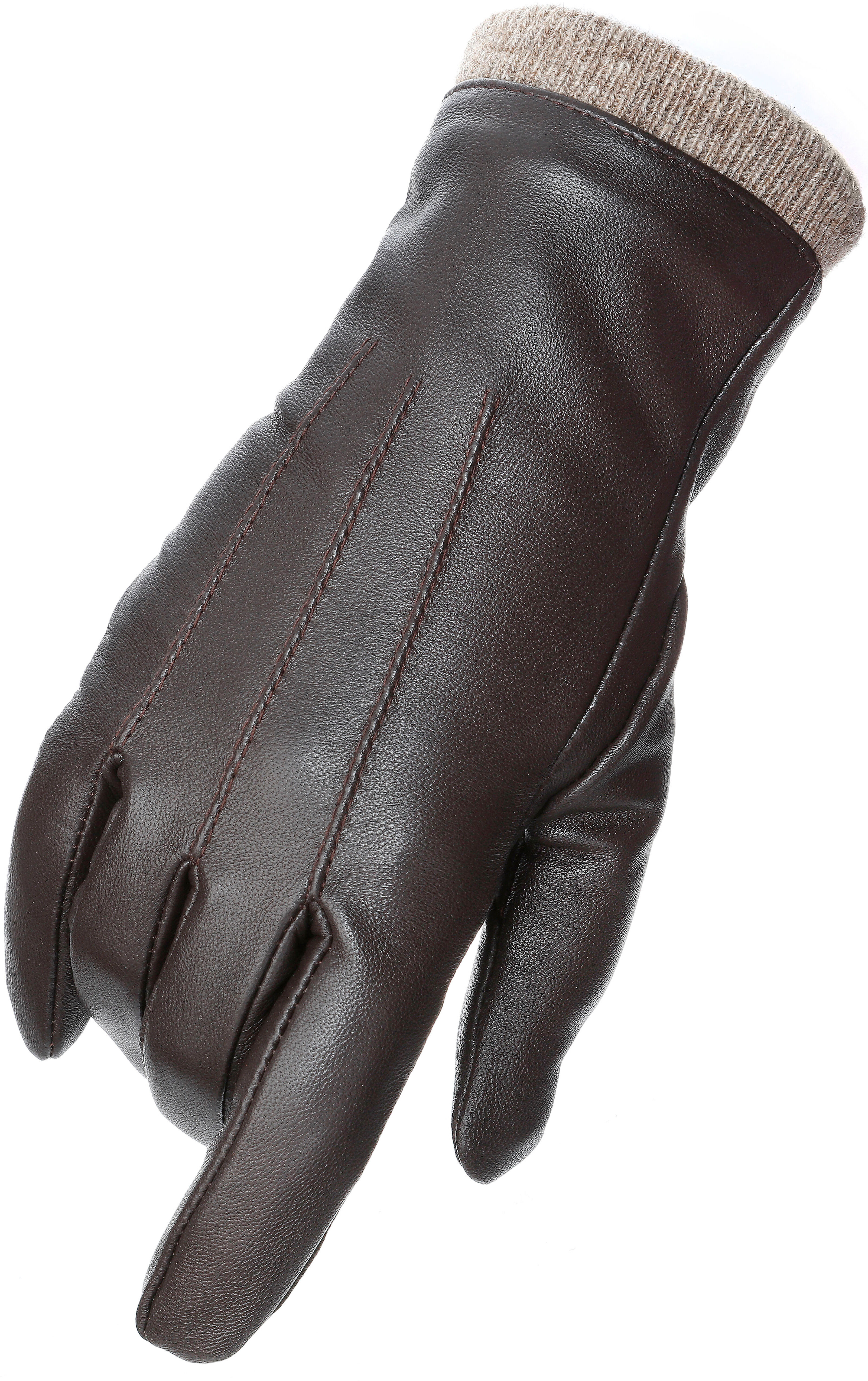 Lederhandschuhe PEARLWOOD "Daisy", Damen, Gr. 7.5, braun (dunkelbraun), Schafsleder, Handschuhe Lederhandschuhe, Touchscreenfähig - mit 10 Fingern bedienbar, Ziernähte, Topseller
