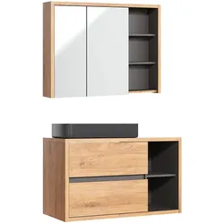 BADMÖBEL 100cm Rigel 2er-Set Holz und Anthrazit