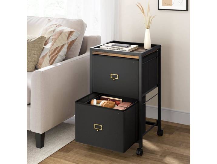 Classeur à roulettes 2 tiroirs - LUNSY - 40x40x67 cm - Noir - Compatible dossiers A4/Lettre - 4 roulettes pivotantes