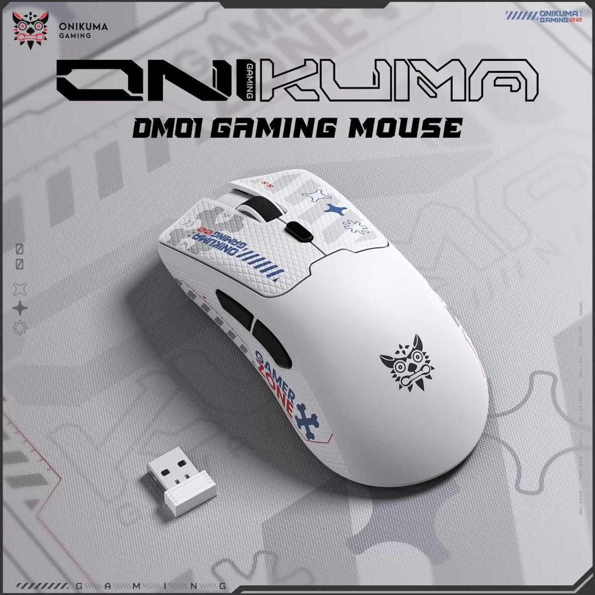 INF Kabellose Gaming-Maus D01 – Tri-Mode (2.4G/Bluetooth/Kabel), S205-Sensor, bis zu 12800 DPI, 6 Tasten, ABS Weiß