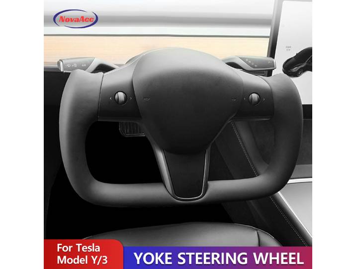 Volant de joug NovaAcc pour Tesla modèle Y 3 2017 2018 2019 2020 2021 2022 2023, accessoires de voiture en daim Nappa noir chauffant