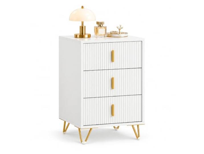 SoBuy Nachttisch mit 3 Schubladen, Weiß, Modern-skandinavischer Stil Viel Stauraum, kippsicheres Design, Alles am Bett griffbereit und die Tischplatte bleibt schön aufgeräumt, FBT115-L-W