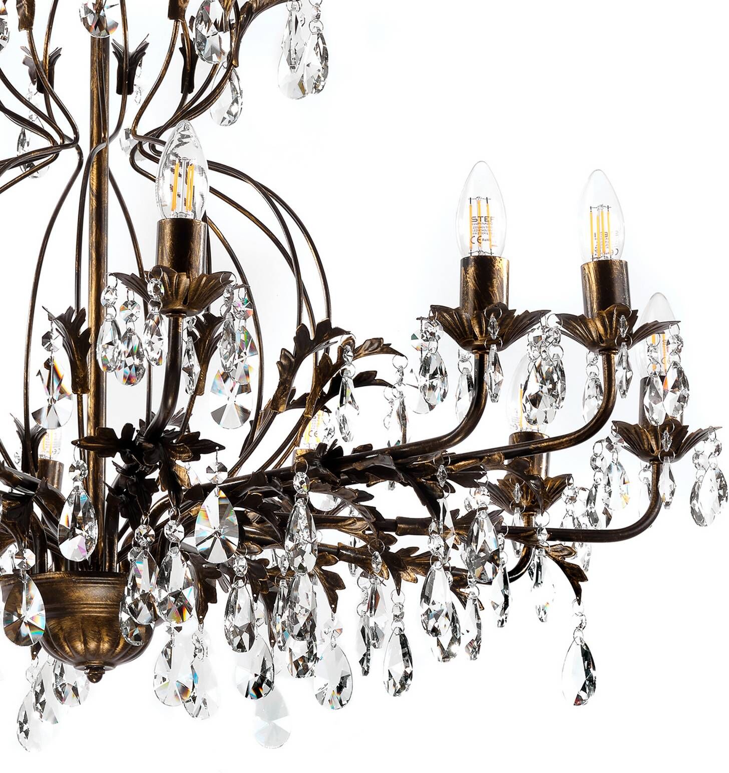 Chandelier Teresa ONLI, dimmable, Bronze / antique brass, Living / Dining Room, metal, Antique, Ceiling Light