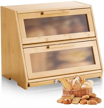 VEVOR Bread Box for Kitchen Counter, Large Capacity Bamboo Bread Storage Container, Farmhouse Wooden Breadbox Organizer
