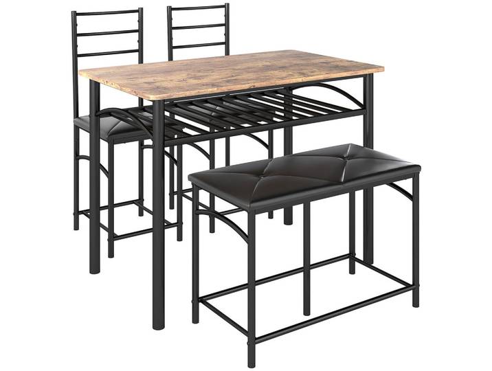 Homcom 4-Teiliges Esszimmer-Set, Platzsparendes Set mit Tisch, Stühlen und Bank, Braun, Metall, 60x74.5x100 cm, Esszimmer, Barmöbel, Barschränke & Theken