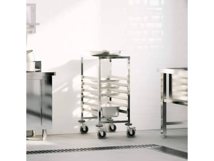 smnyxs Servierwagen mit 6 Behältern, GN, 39 x 55 x 87 cm, Edelstahl Leise Lenkrollen, 2 Feststellbremsen, schalldichte Baumwolle, GN 1/2 1/3 2/3 2/8, obere Plattform