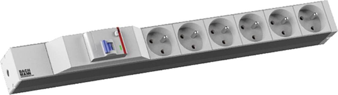 Bachmann 19 inch 1HE rackpaneel met 6x UTE, 1x FI en 2,0 meter stroomkabel CEE7/7