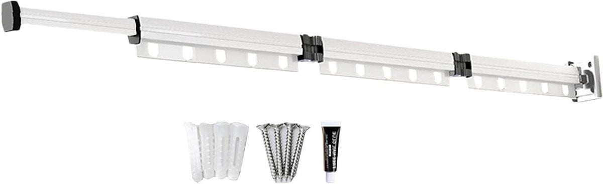 Wit opvouwbaar en uitschuibaar aluminium wanddroogrek voor de badkamer of het balkon