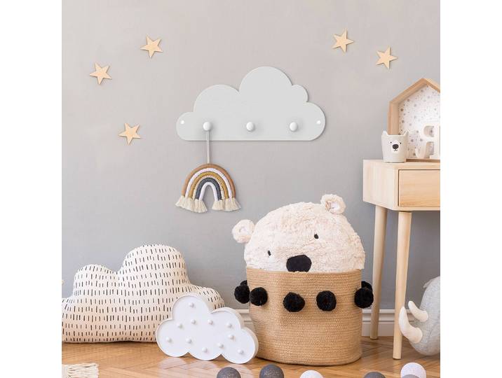 Patère enfants Nuages 40 x 20 x 1cm Gris/Gris lumineux