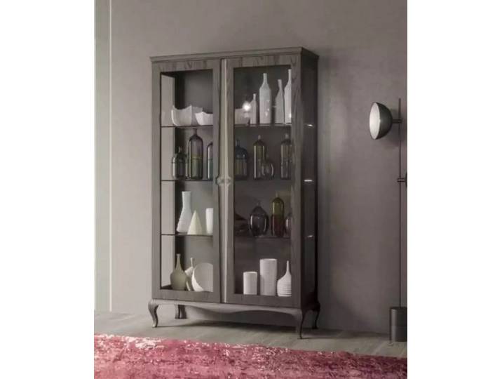 JVmoebel Vitrine Graue Holzvitrine mit Glastüren und eleganten Holzfüßen (1-St., Vitrine) Made in Europa
