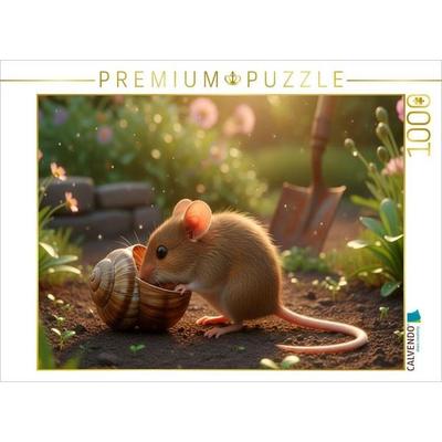 CALVENDO Puzzle Kleine Maus mit Schneckenhaus | 1000 Teile Lege-Größe 64x48cm Foto-Puzzle für glückliche Stunden