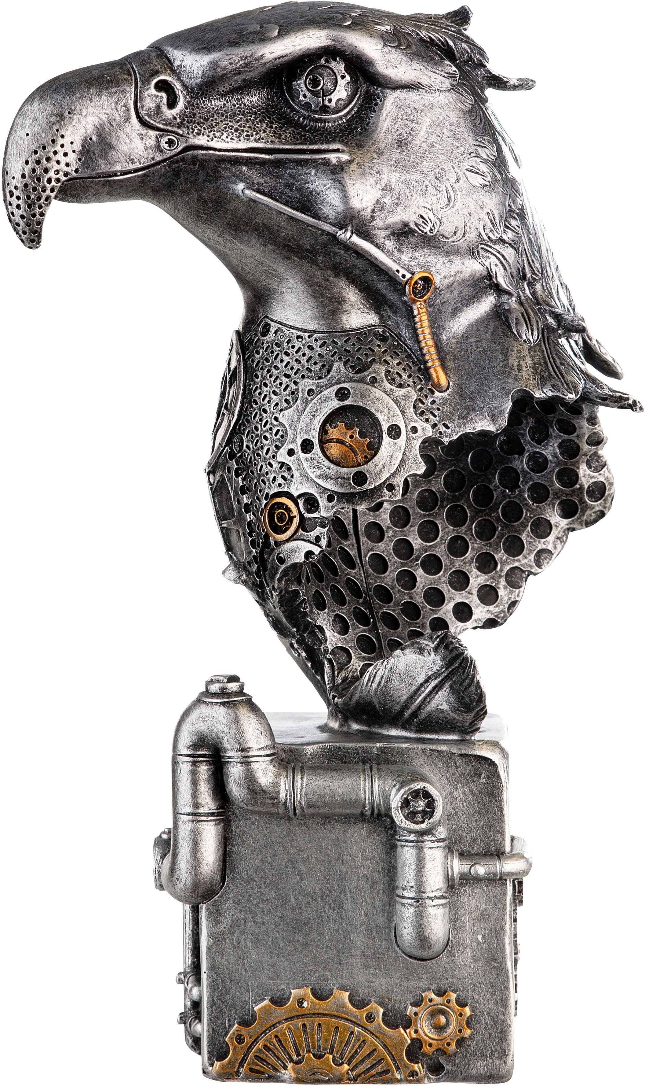 Tierfigur CASABLANCA BY GILDE "Skulptur Steampunk Eagle", silber (silberfarben), B:13cm H:27cm T:19cm, Kunstharz, Dekofiguren, Tierfigur, mit kupferfarbenen Elementen silberfarben B/H/T: 13cm x 27cm x 19cm, Adler