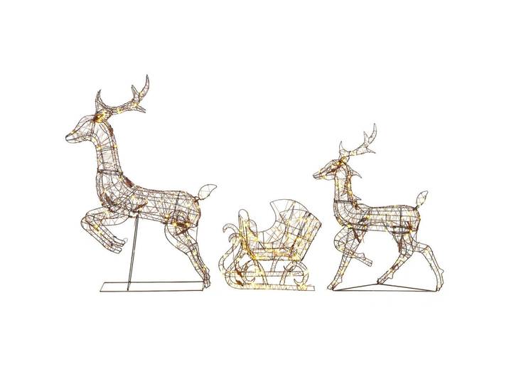 Outsunny Weihnachtsbeleuchtung 3er Set Metall Polyrattan Braun, 22x105x78 cm, Dekoration, Weihnachtsdekoration