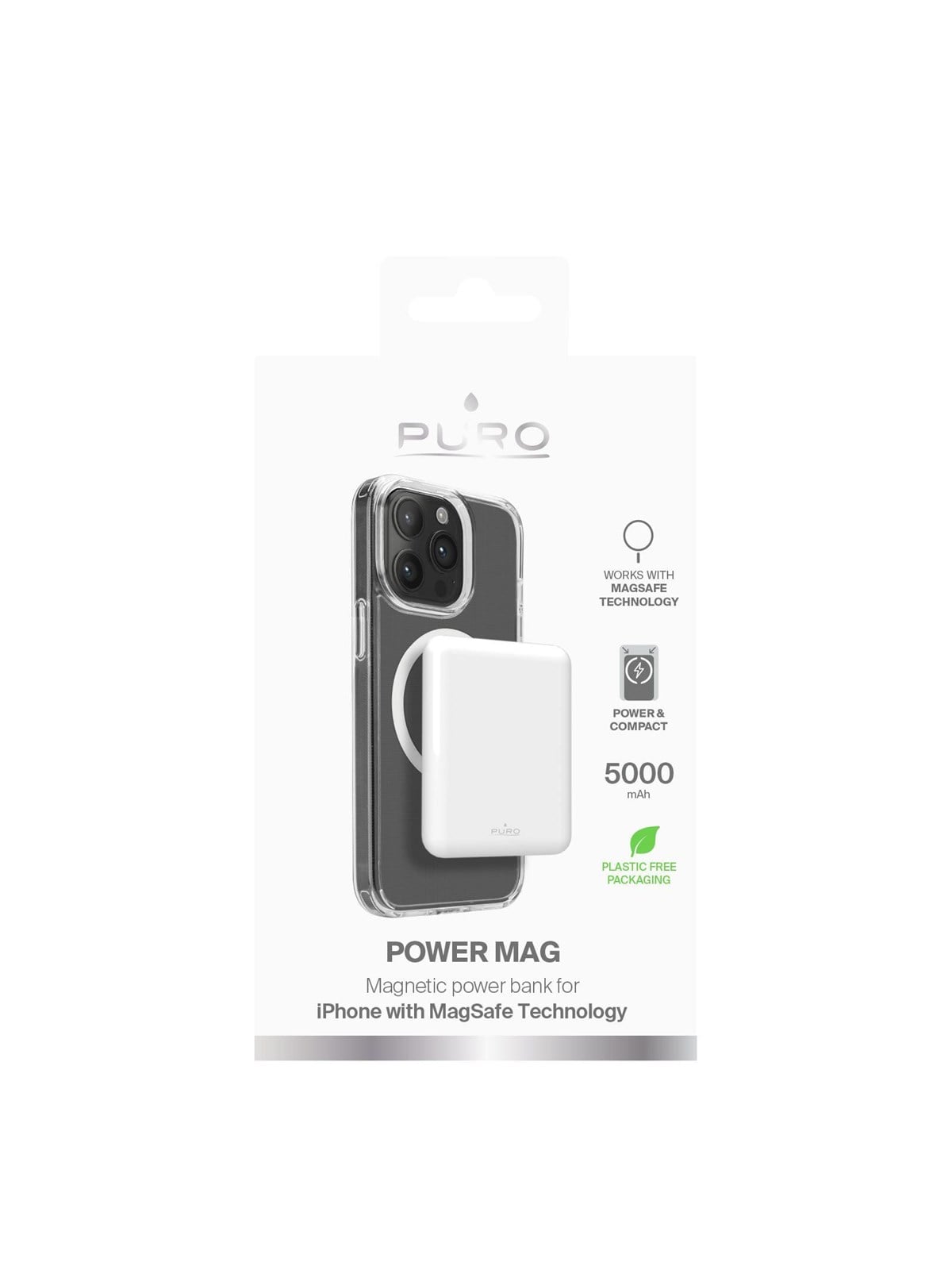 Puro Power Mag 5000mAh Power Bank with MagSafe USB-C - White - 5000 mAh