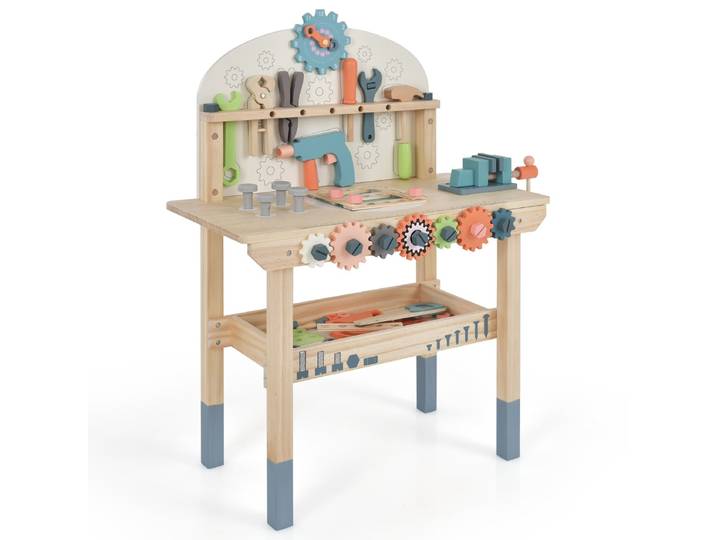 Montessori Gereedschapsbank voor Kinderen Speelwerkbank van Hout met Magnetisch Frame Opbergrek en Accessoires