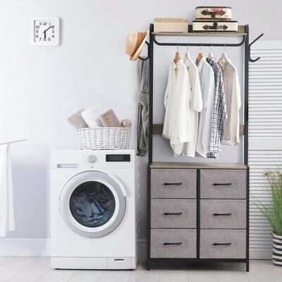Garvee Freestanding Clothing Rack with Drawers, Closet Organizer Stand Steel Frame Wooden Top for Shirts Dresses Jackets