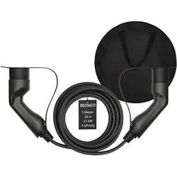 Deltaco, Elektroauto Ladekabel, EV-3215B + Tasche 3-phasig IEC Typ 2 auf Typ 2 - 16A 11kW, 5m (Typ 2, 11 kW, 16 A, 5 m)