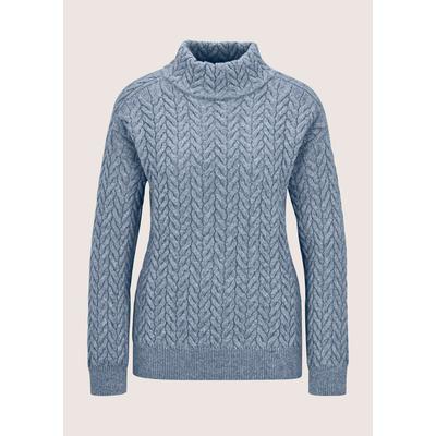 Longpullover MADELEINE "Strickpullover Eleganter Baumwollpullover mit Zopfmuster", Damen, Gr. 34, blau (rauchblau, melange), Modern, hoch geschlossener Ausschnitt, Pullover Longpullover, Allover Zöpfe