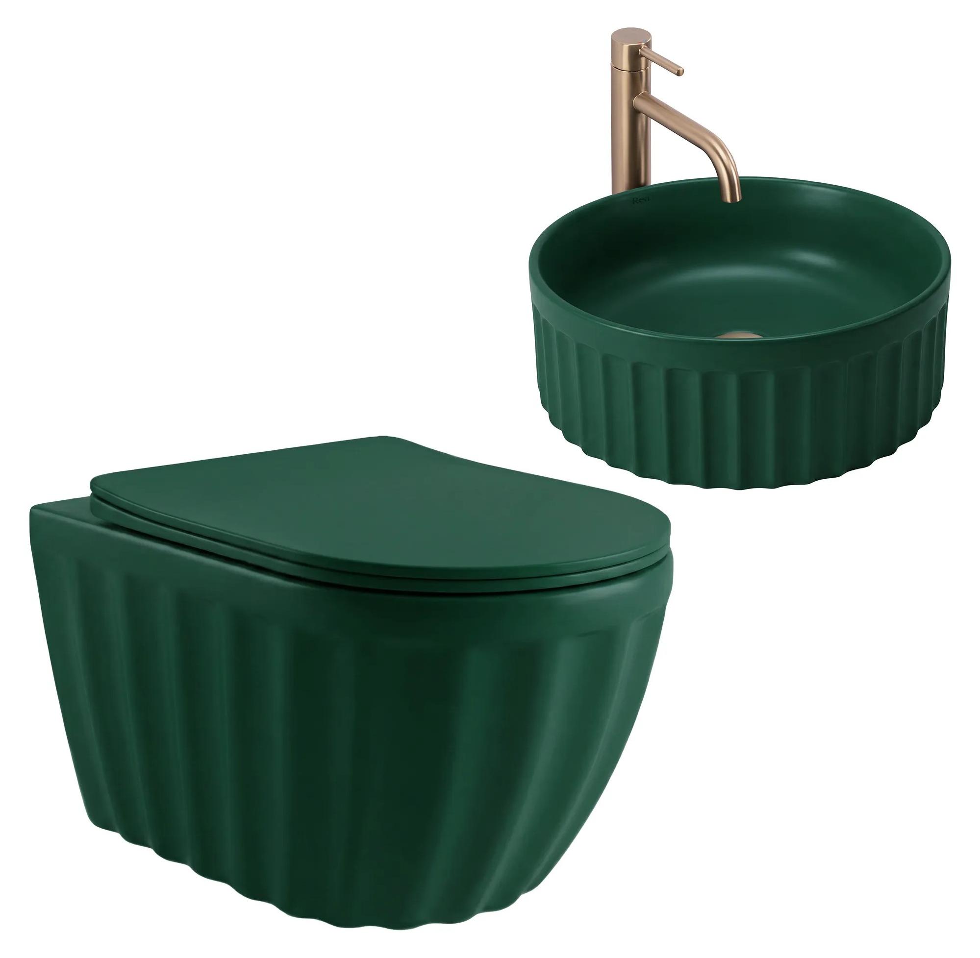 Rea Set: Wandhängende Toilette + Waschtischplatte Duo Matcha Matt