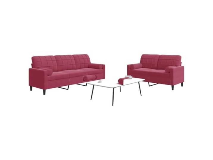 HEFZGDB 2-TLG. Sofagarnitur mit Kissen und Nackenrollen in Weinrot Samt, Weiches Velours Material, Robustes Metallgestell und Dicke Polsterung, Modernes Design