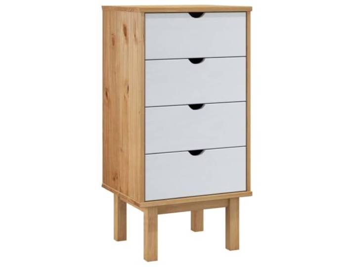 Schubladenschrank Holz Kiefer 45x39x90cm braun-weiß Kiefer massiv, 4 Schubladen, stabiler Rahmen, skandinavisches Design, Dekorplatte
