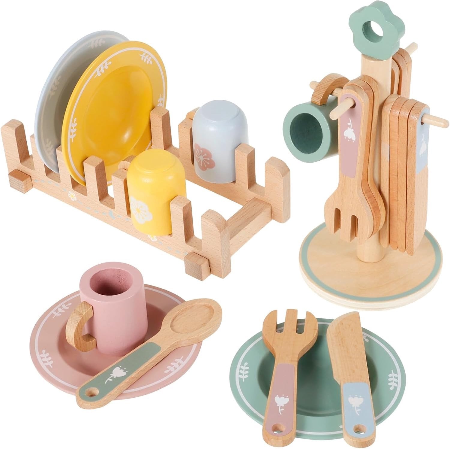 Houten Kindertafelset met Keukenaccessoires en Eetgerei voor Creatief Spelen