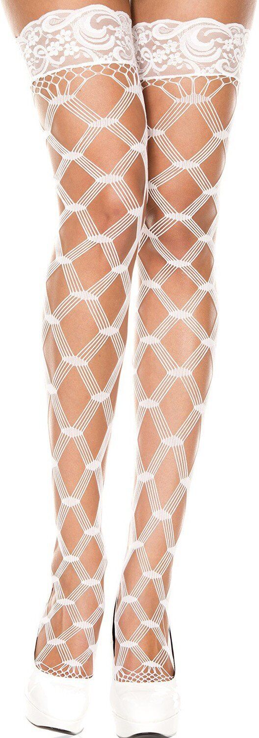 Music Legs Bas autofixant filet fils blancs en losange