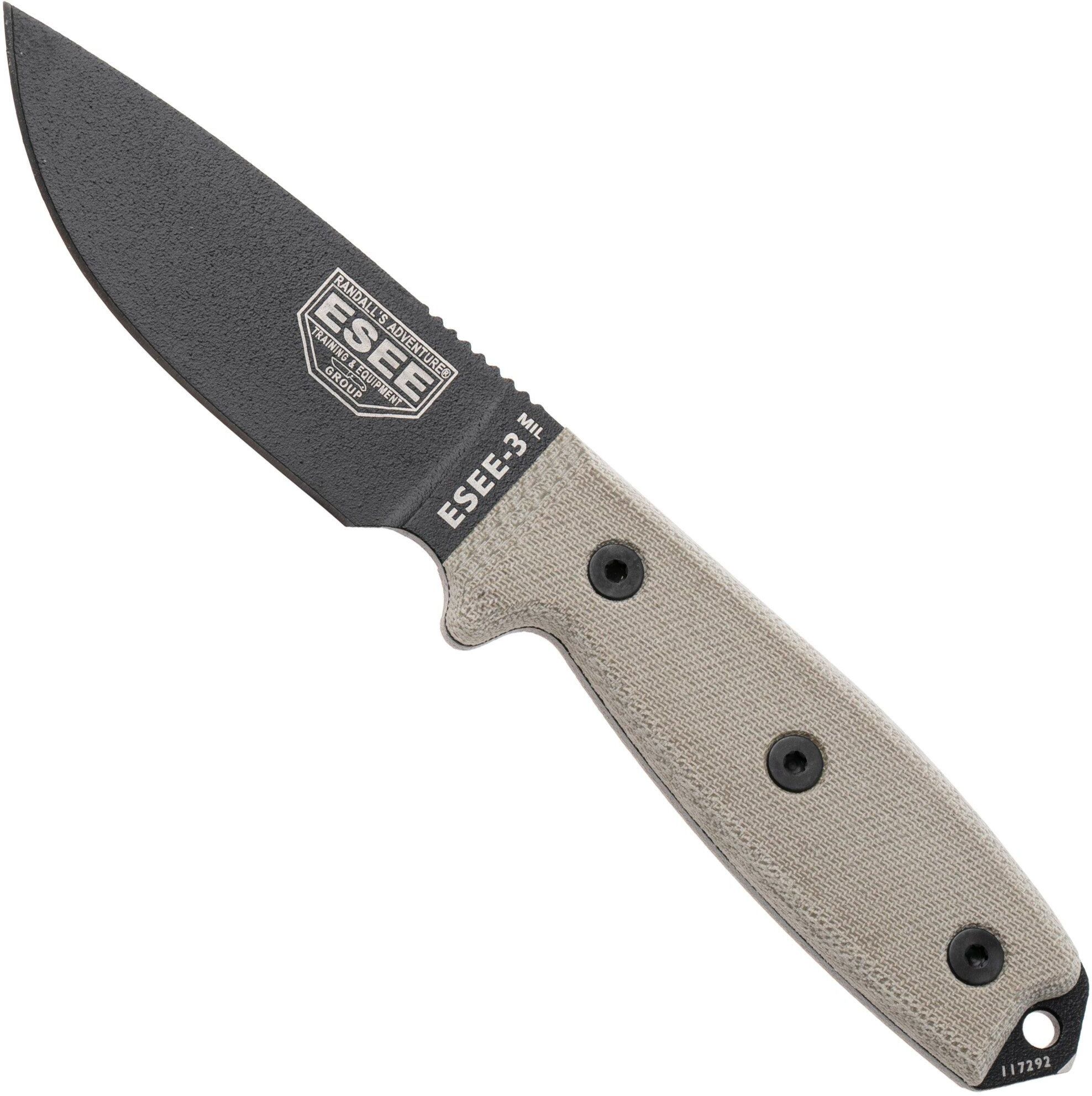 ESEE Knives ESEE Model 3 Survivalmesser 3MIL-P-B schwarze Scheide + Gürtelclip und MOLLE-back