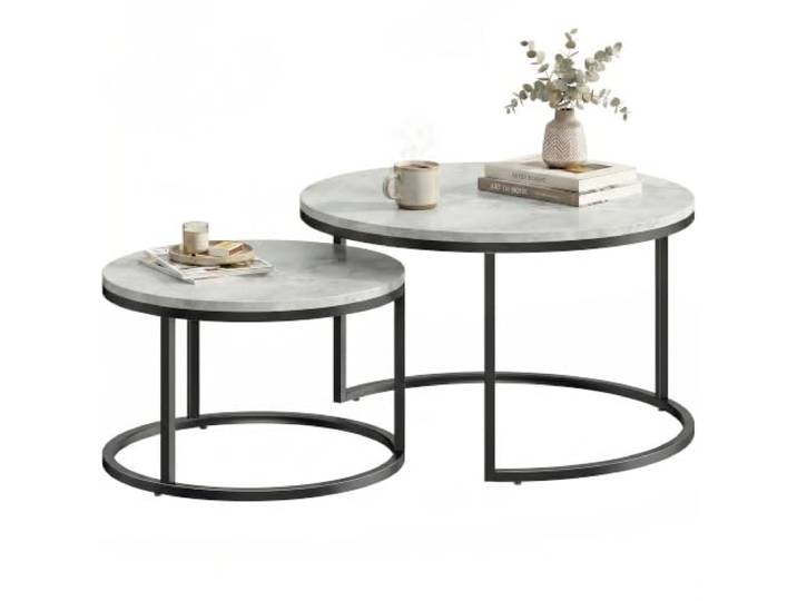 HOMCOM Couchtisch rund 2er Set Stapelbarer 78,5 x 78,5 x 46,5 cm Grau Beistelltisch mit Metallrahmen, Wohnzimmertisch mit Marmoroptik, Kaffeetisch Satztisch, Wohnzimmer, Schlafzimmer