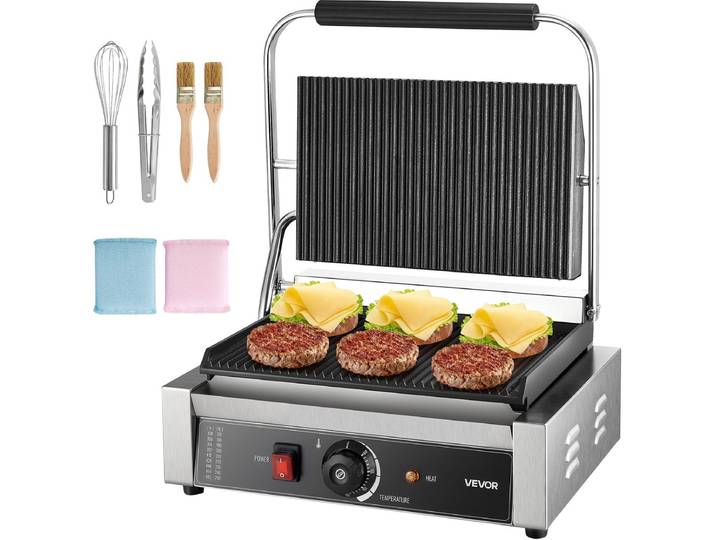 VEVOR Commerciële Panini Grill Sandwich Maker Grillplaat 34x23cm Panini Maker