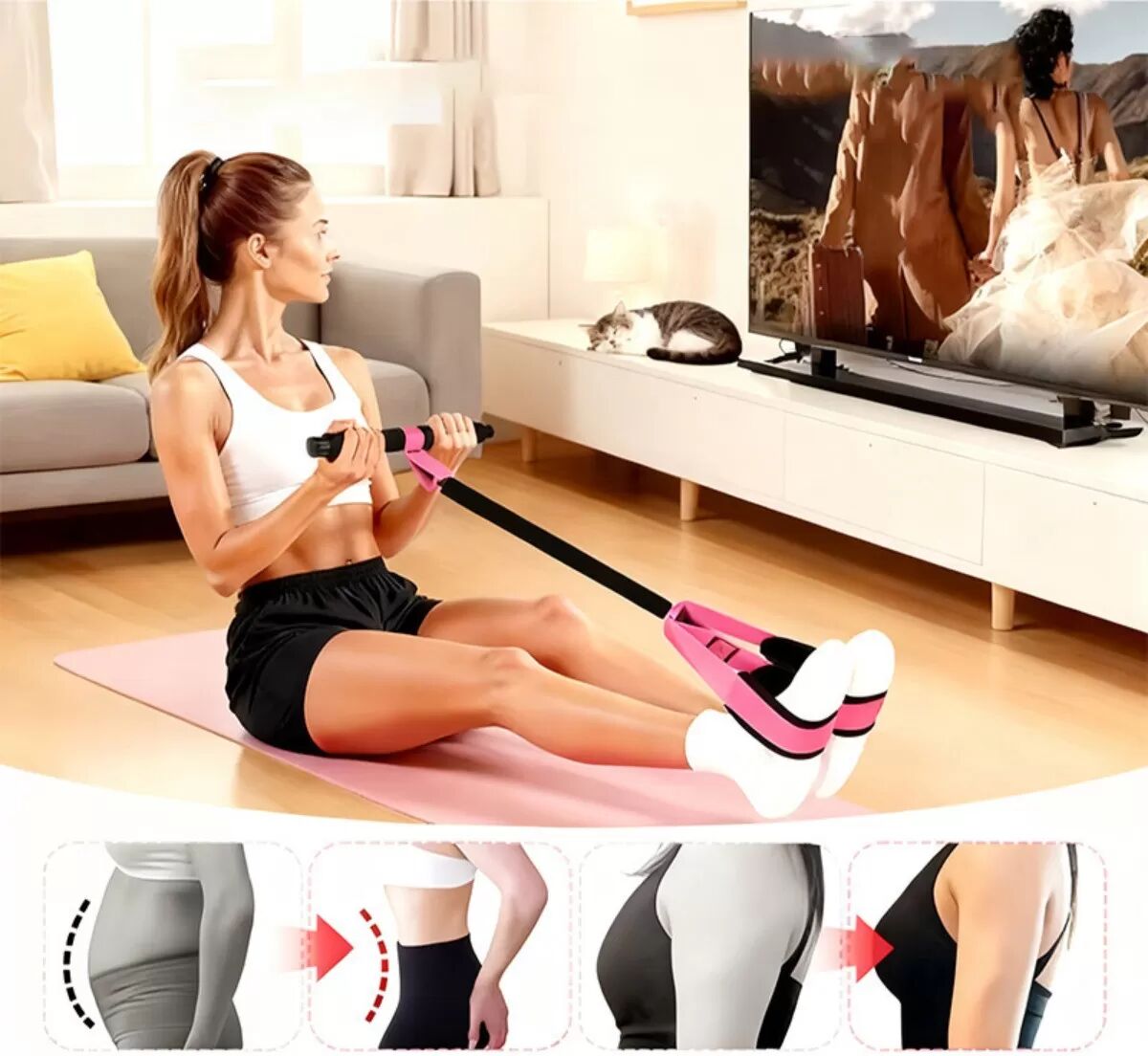 INF Aufgerüstetes Fußpedal-Widerstandsband-Set – Sit-up-Hilfe & Bein-Toning-Trainer, EVA+Latex, Mehrere Farben Rosa