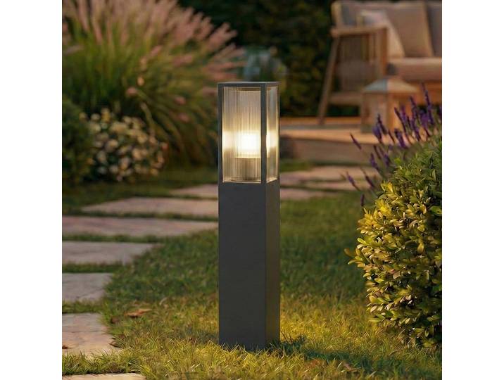 Bornes lumineuses Peldar, 80 cm, anthracite/rainurée - Lindby - Terrasse - Moderne - Aluminium - À ampoule unique
