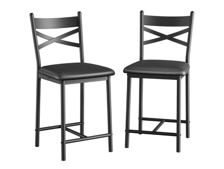 JoyGarden Lot de 2 Chaises de bar 56 cm avec dossier – Assise rembourrée PU – Structure métal noire – Repose-pieds – Noir