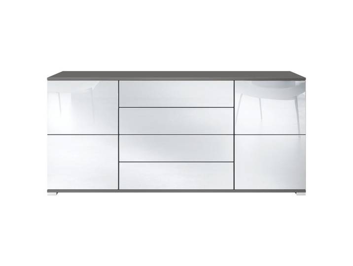 Vladon Sideboard Rova Weiß Hochglanz, 166.5x75.5x35 cm, Kleinmöbel, Kommoden, Sideboards