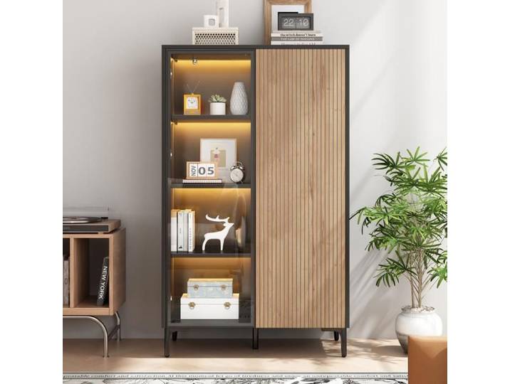 Vitrine Moderne avec éclairage LED Vitrine en Verre avec 2 Portes pour Collection Bibliotheque Vitrine de Collection 90x40x135cm