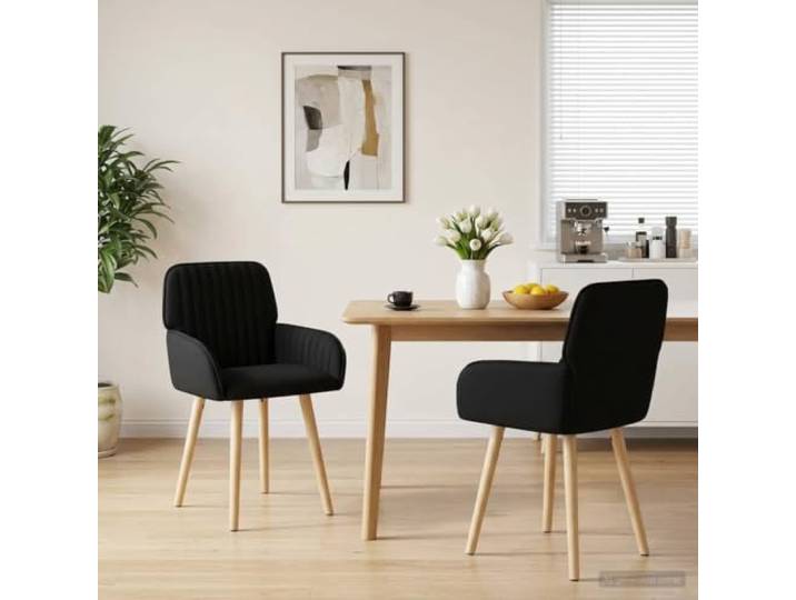Esszimmerstühle 2 Stk Stoff Schwarz 56,5 x 50 x 87,5 cm mit Armlehnen 100% Polyesterbezug, Gummibaumbeine, Metallrahmen, Armlehnen, für Innenräume, feucht abwischbar