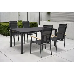 HARTMAN Alice Garten-Essgruppe, xerix, Alu/Spraystone/Teak/4x4 Textilen, 160x95 cm, 4 Stapelsessel
