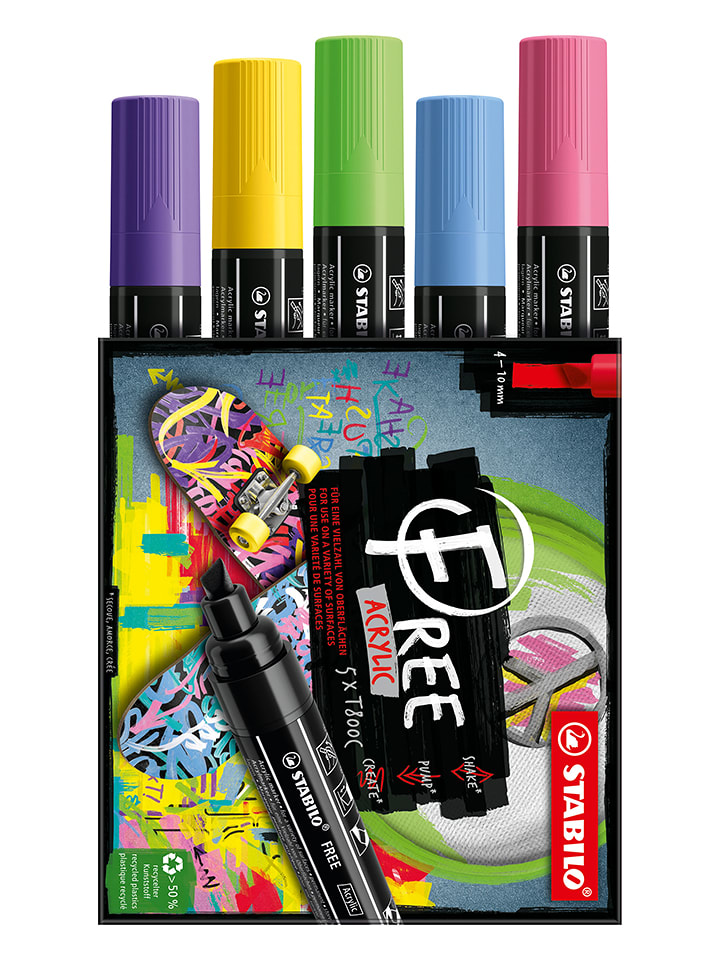 Permanent-Marker "STABILO FREE Acrylic Seaside" - 5er Pack - onesize