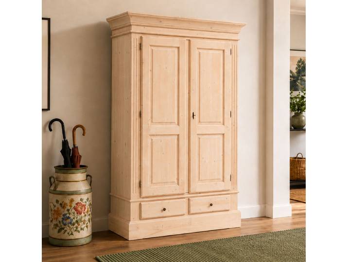 Massivholz-Schlafzimmerschrank Bavaria-Milano aus Fichtenholz im klassischen Landhausstil – Montierte Lieferung – 3%-Vorkasse-Rabatt