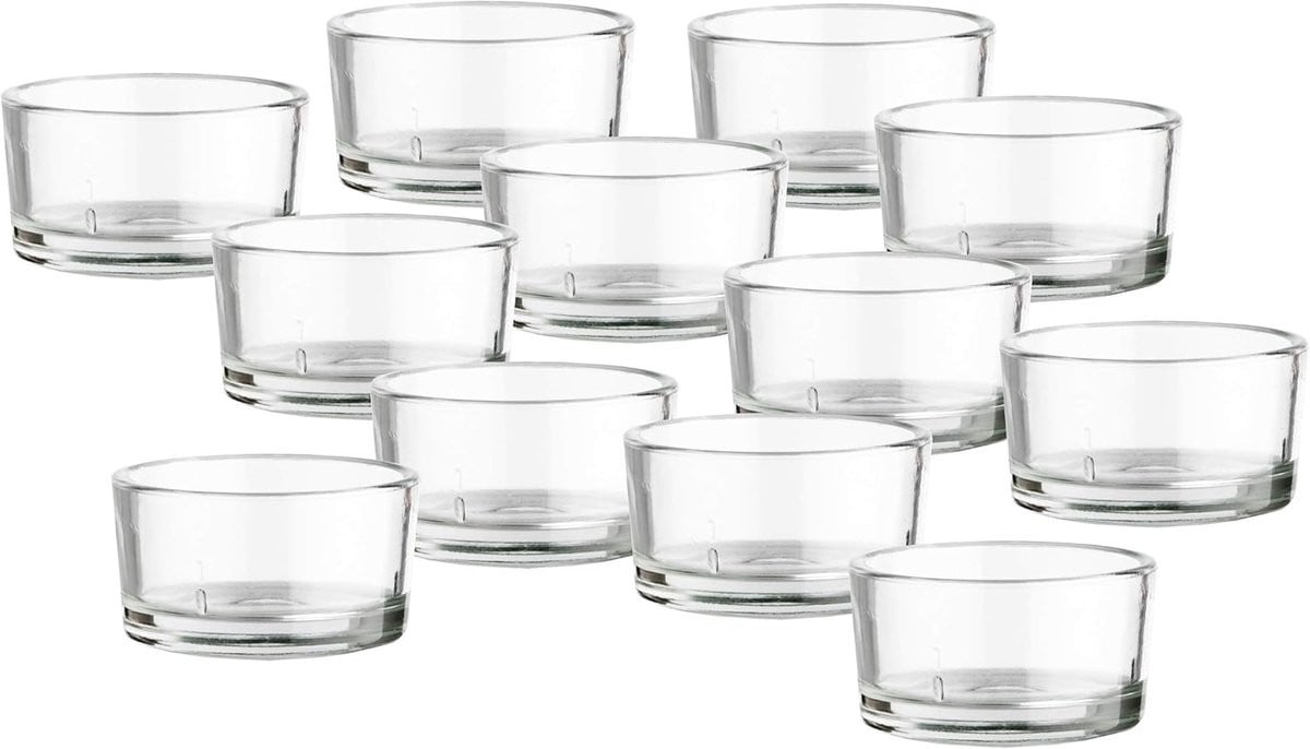 Set van 12 transparante theelichtglazen voor sfeerverlichting