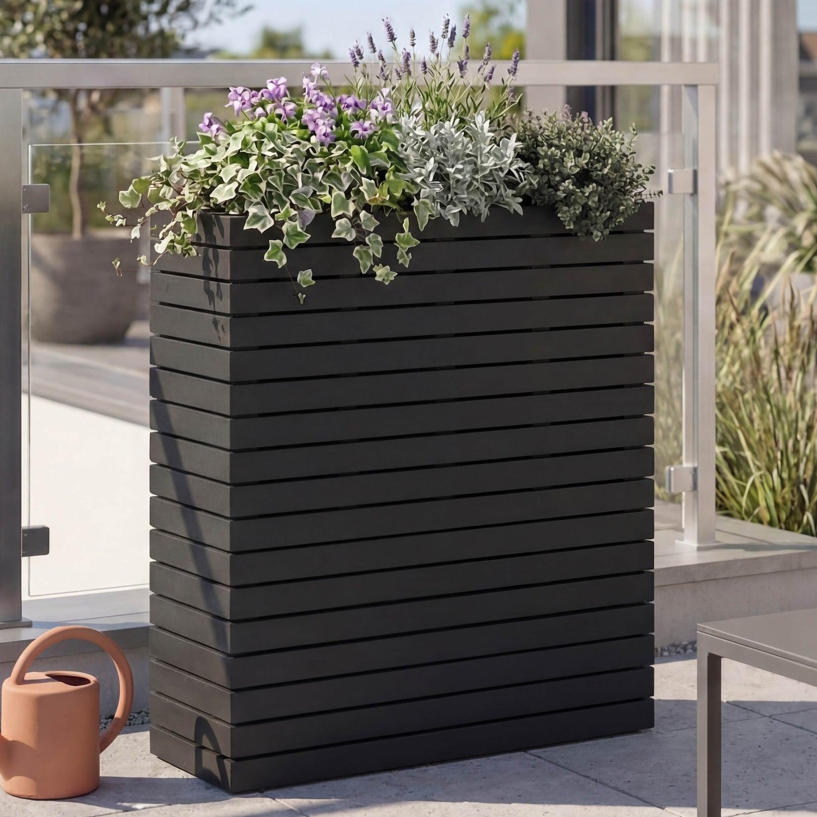 Pflanzkasten MCW-L21, Hochbeet Pflanzkübel Blumentopf, eckig 77x63x23cm Outdoor Akazie Holz MVG-zertifiziert ~ schwarz