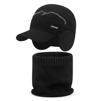 Unisex-Set aus Acrylstrickmütze und -schal, verstellbare Ohrenklappen, verschiedene Farben, perfekt für Wintersport und Outdoor-Aktivitäten