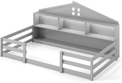 Costway Twin Size Montessori Floor Bed with Storage Compartments and Shelf-Gray