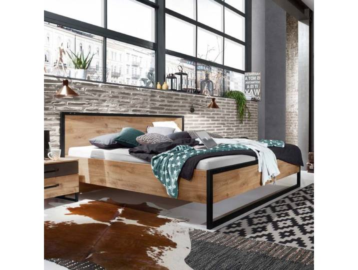 Bett Lakewood Komfort Eiche Dekor 160x200cm industrial, höhenverstellbar