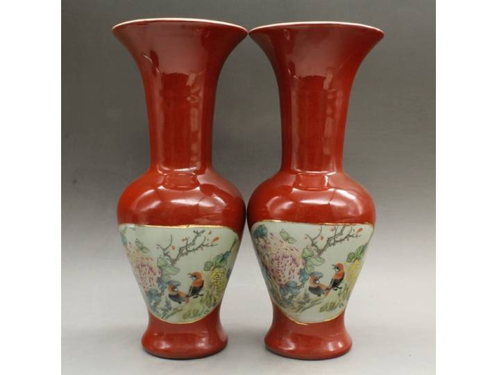 Une paire de Vases chinois pour salon, Vase à fleurs rouges, Collection d'ornements en porcelaine Antique