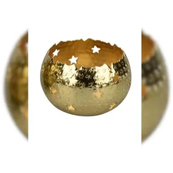 Weihnachtsdeko Teelichthalter mit Sternen gold H 100 x Ø 100 mm, 1 Stück
