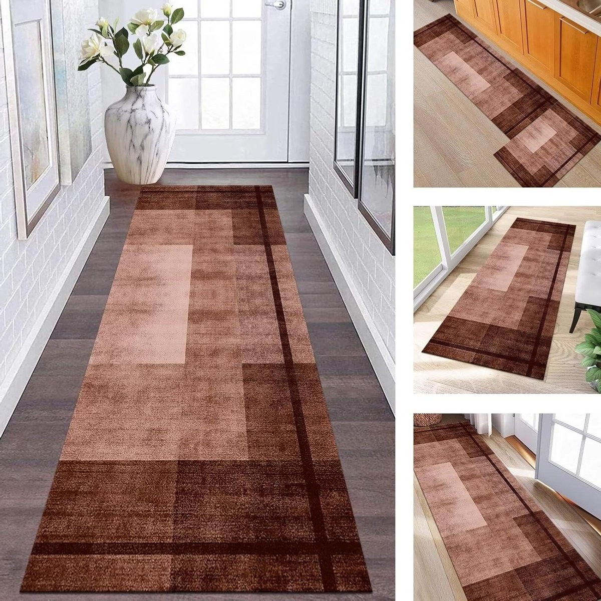 Wasbare antislip keukenloper en gangkleed in bruin, 100 x 180 cm